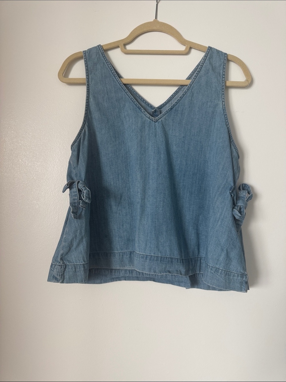 Madewell Light Blue Denim V-Neck Tank with Side Tie Details